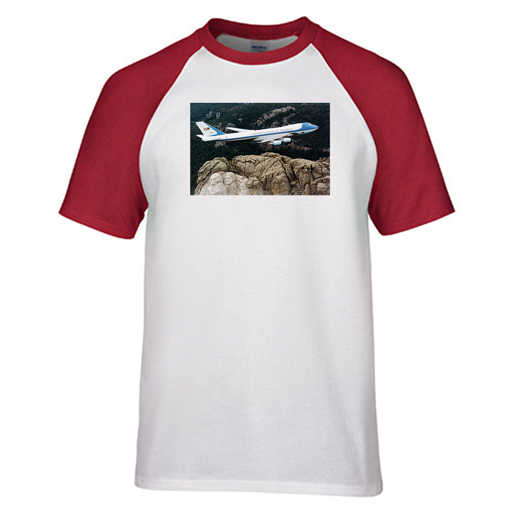 Cruising United States Of America Boeing 747 Designed Raglan T-Shirts