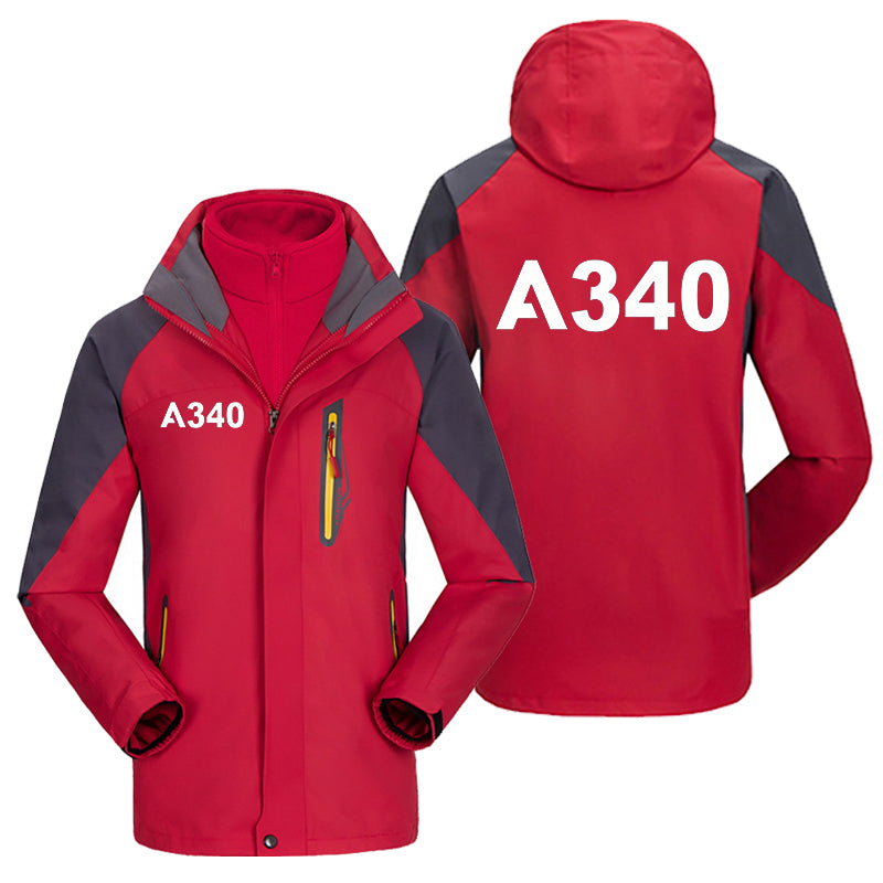 A340 Flat Text Designed Thick Skiing Jackets