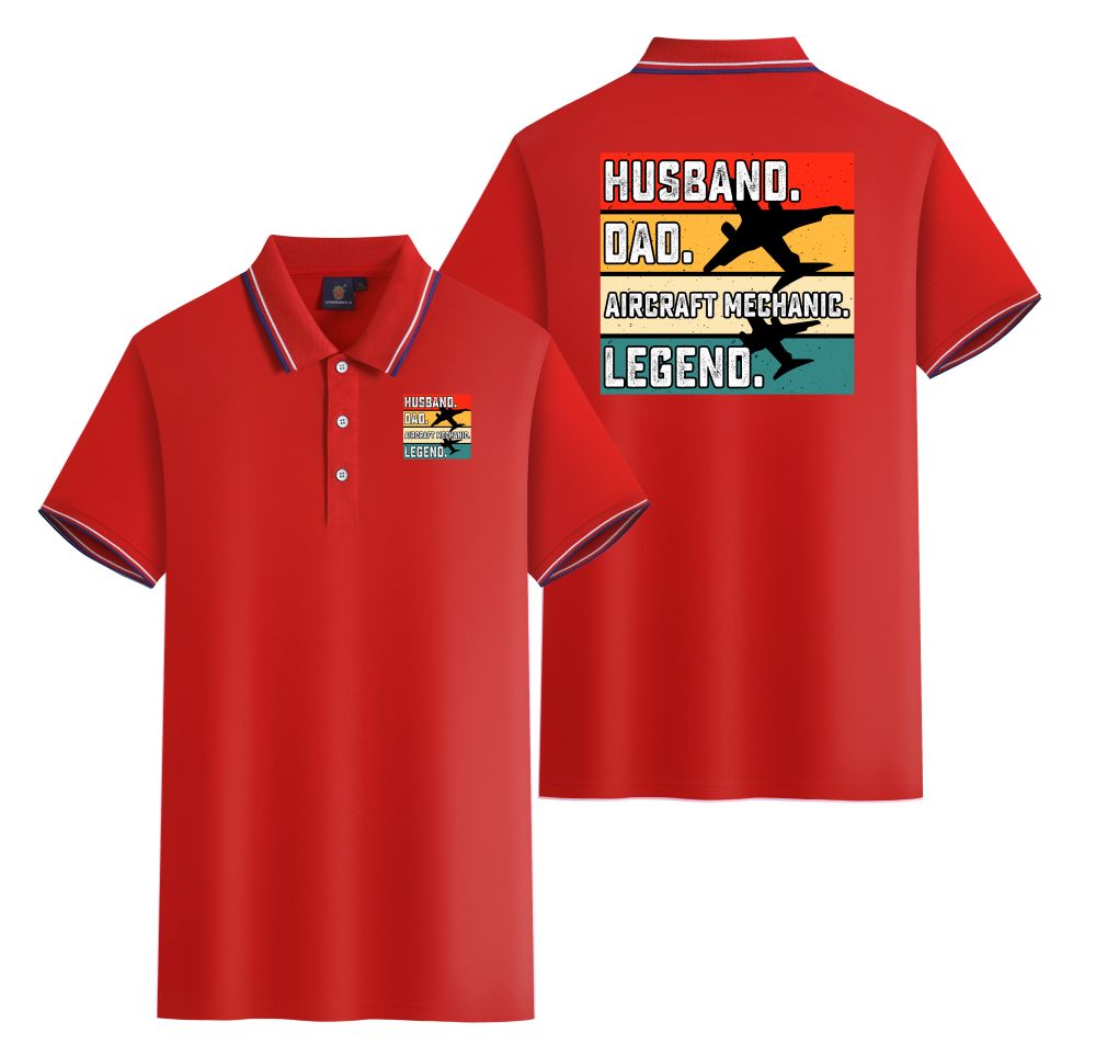 Husband & Dad & Aircraft Mechanic & Legend Designed Stylish Polo T-Shirts (Double-Side)