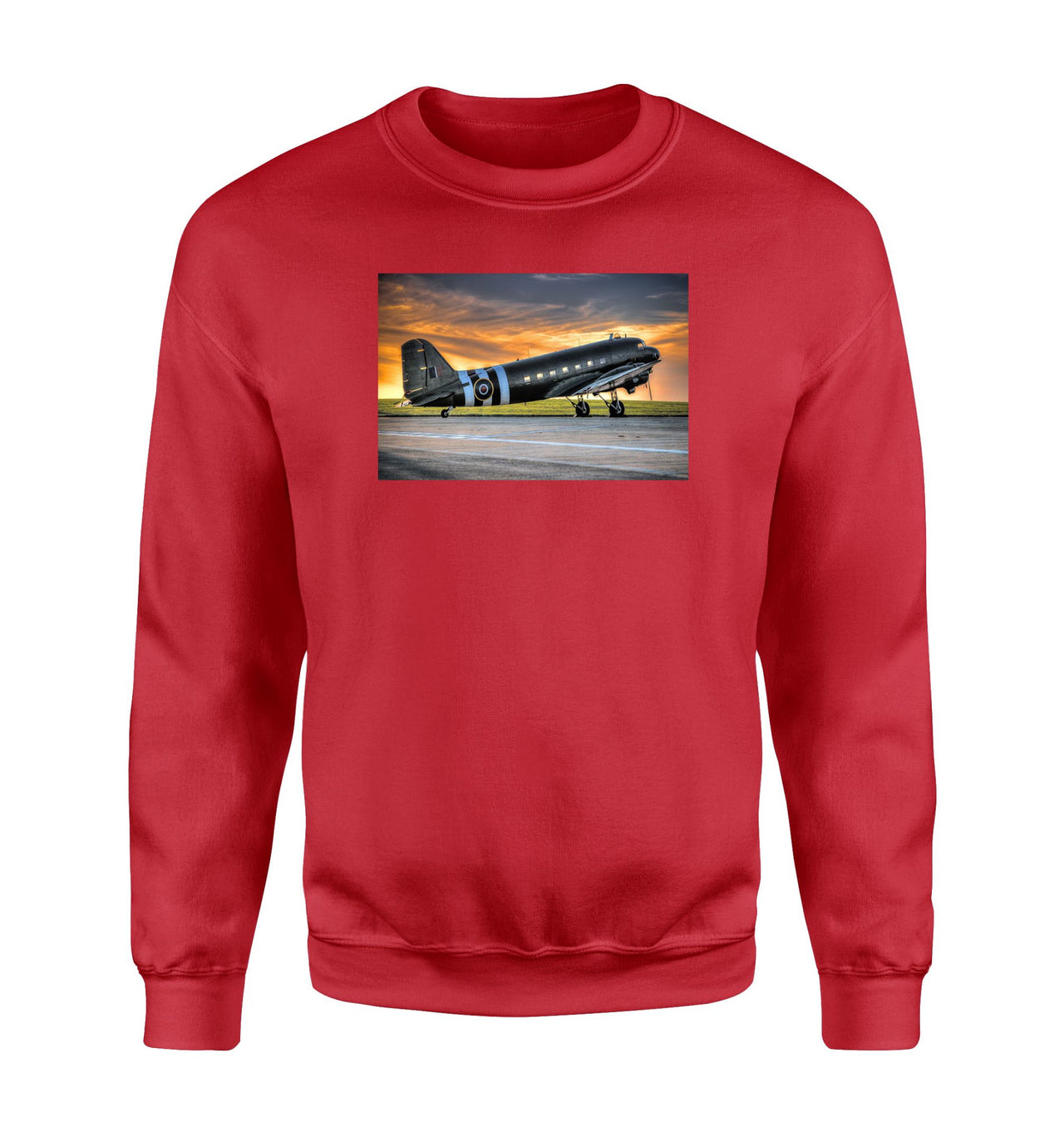 Old Airplane Parked During Sunset Designed Sweatshirts