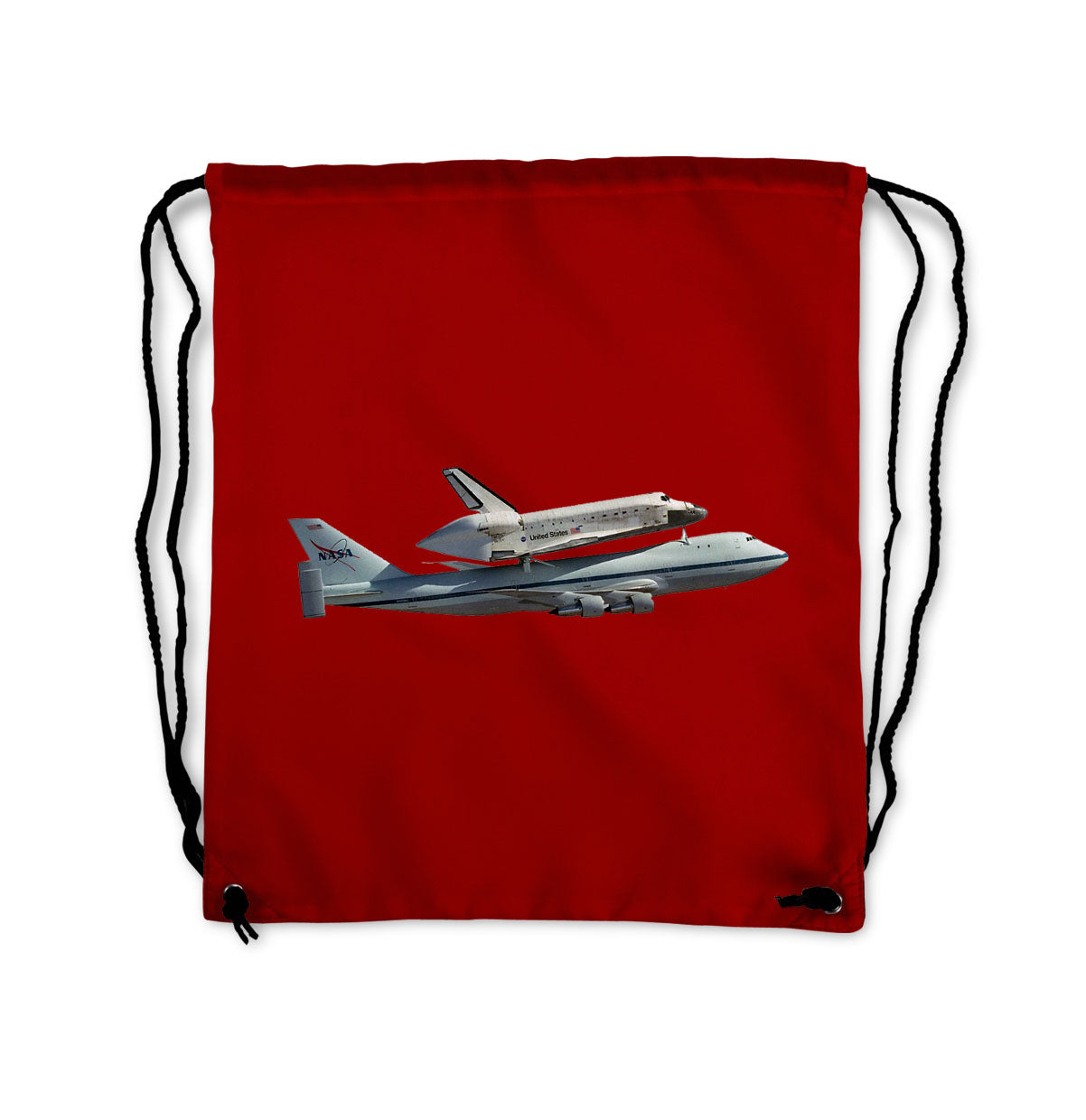 Space shuttle on 747 Designed Drawstring Bags