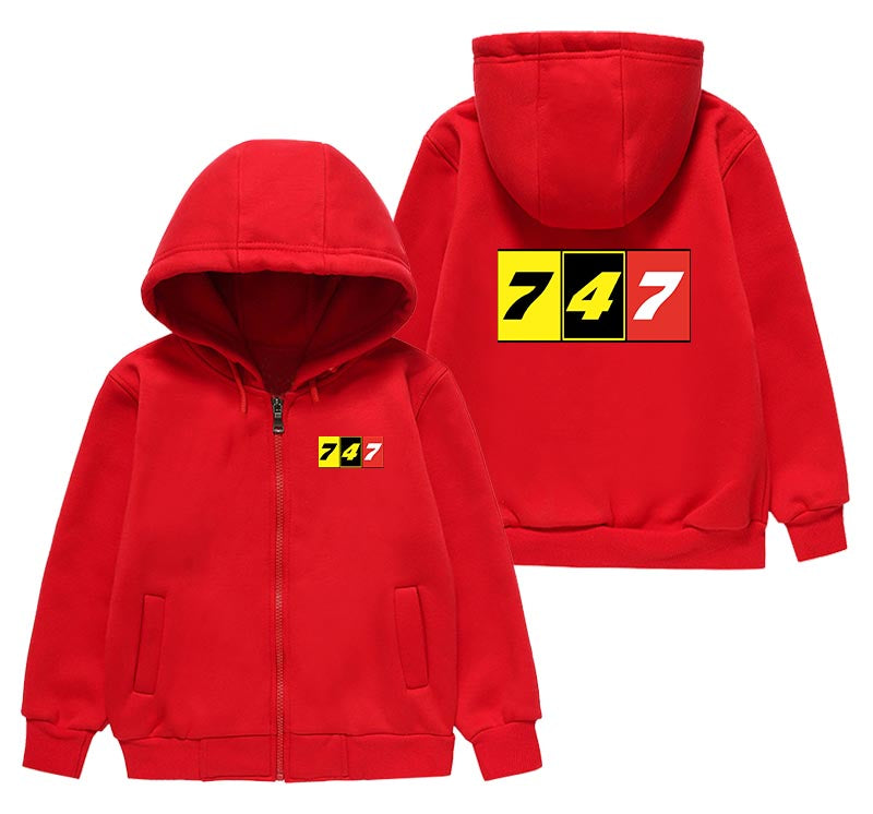 Flat Colourful 747 Designed "CHILDREN" Zipped Hoodies