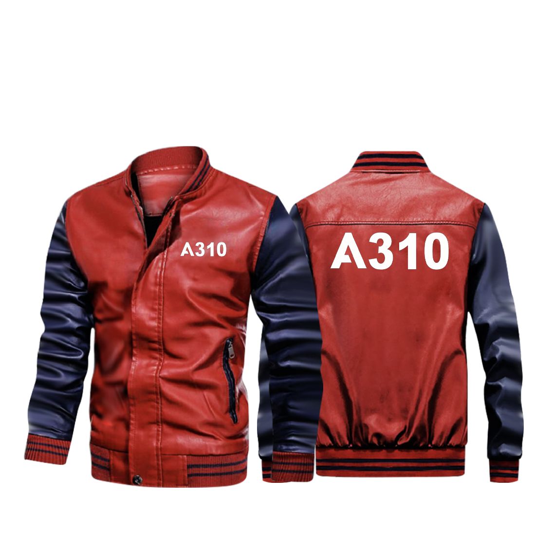 A310 Flat Text Designed Stylish Leather Bomber Jackets