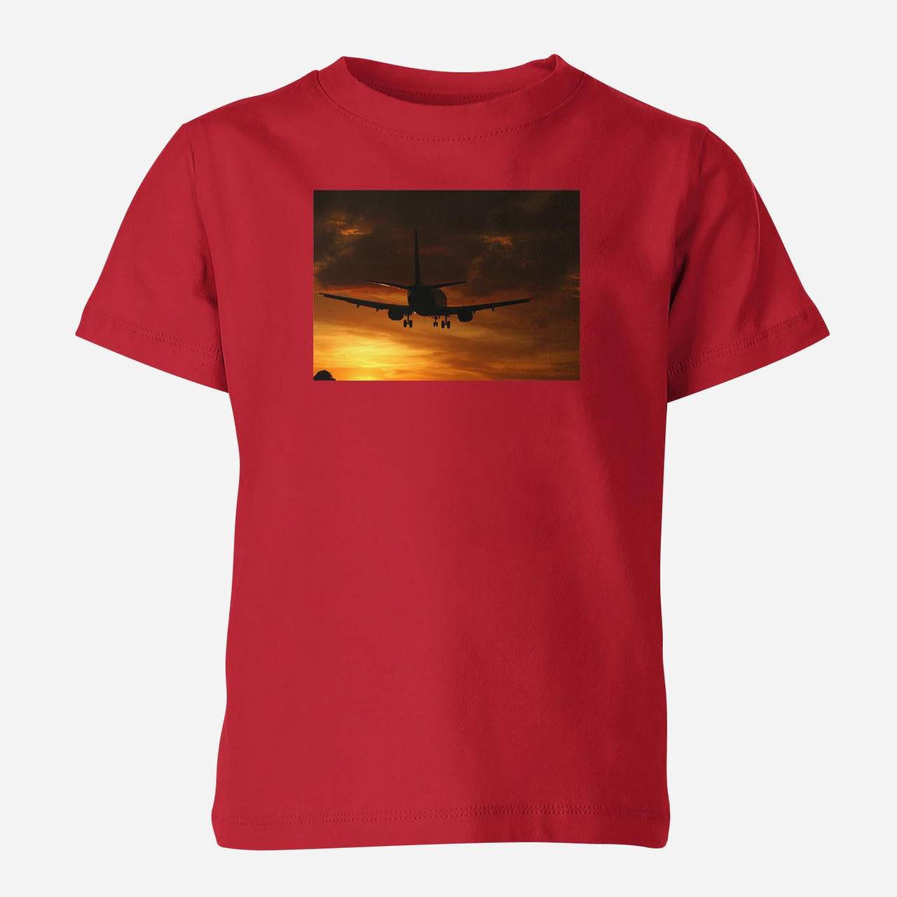 Beautiful Aircraft Landing at Sunset Designed Children T-Shirts
