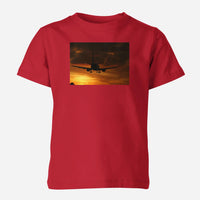 Thumbnail for Beautiful Aircraft Landing at Sunset Designed Children T-Shirts