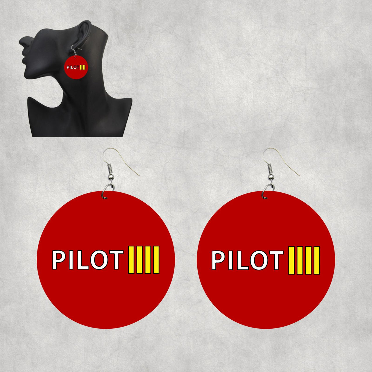 Pilot & Stripes (4 Lines) Designed Wooden Drop Earrings