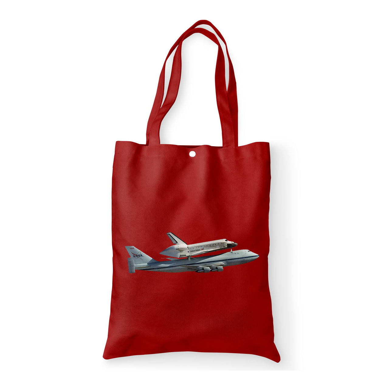 Space shuttle on 747 Designed Tote Bags