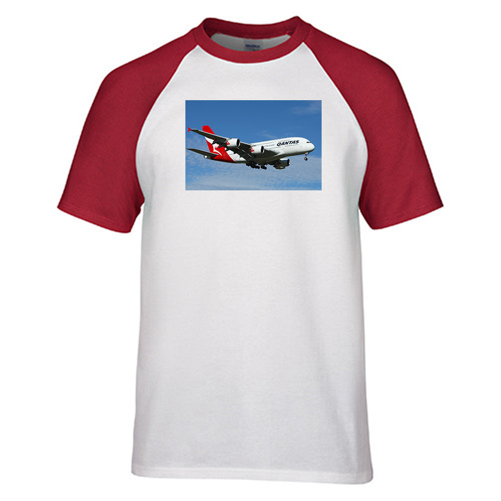 Landing Qantas A380 Designed Raglan T-Shirts