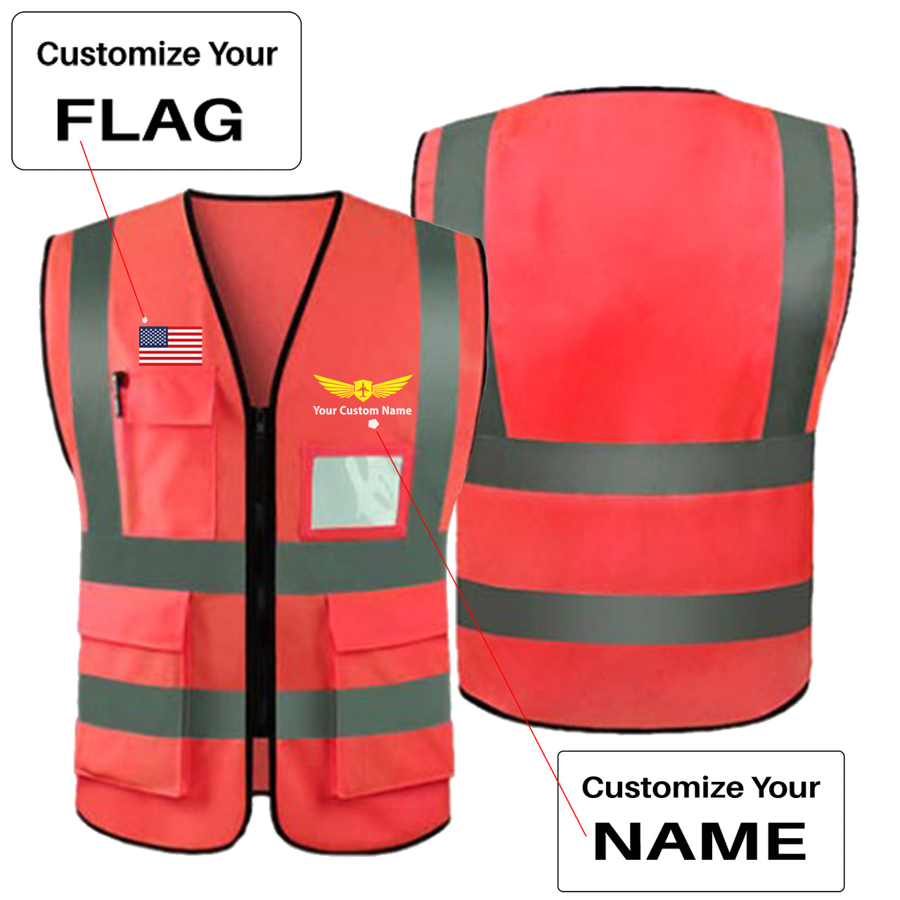 Custom Flag & Name with Badge 2 Designed Reflective Vests