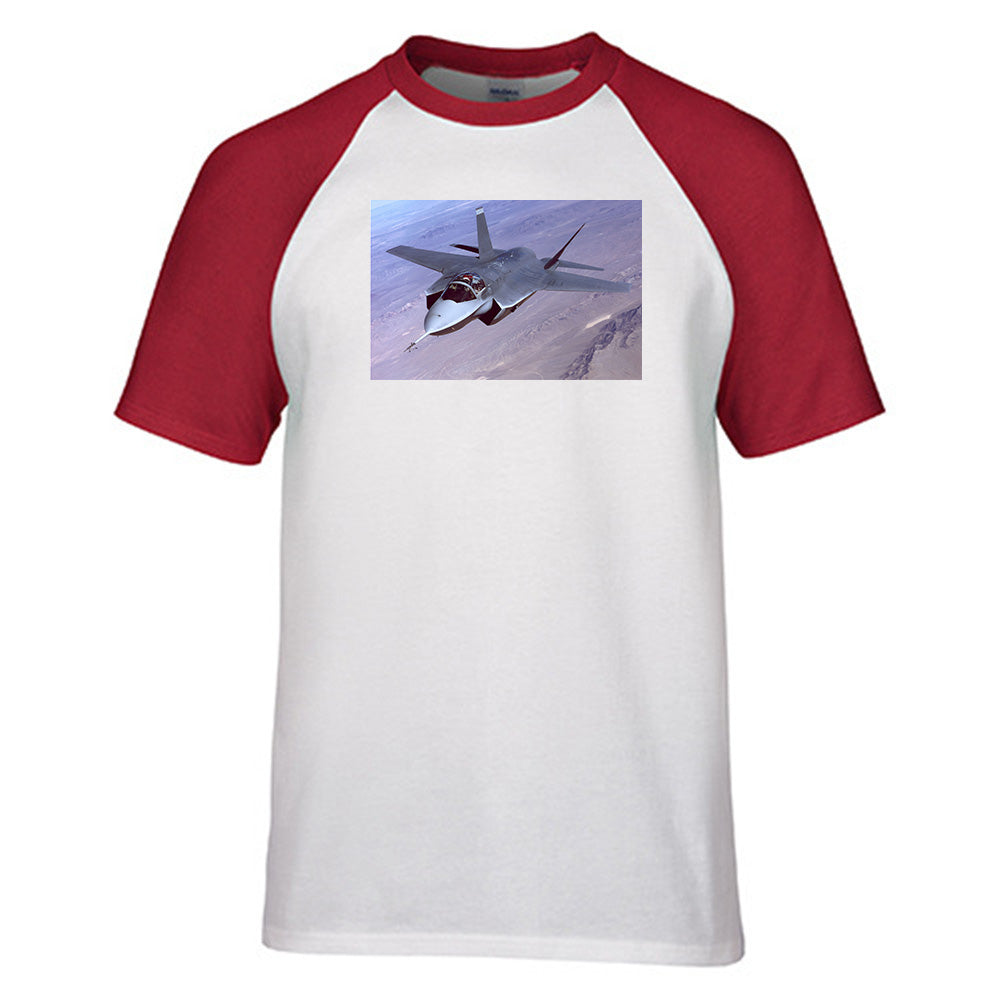 Fighting Falcon F35 Captured in the Air Designed Raglan T-Shirts