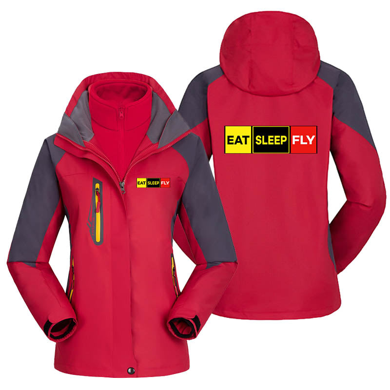 Eat Sleep Fly (Colourful) Designed Thick "WOMEN" Skiing Jackets