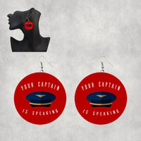 Thumbnail for Your Captain Is Speaking Designed Wooden Drop Earrings