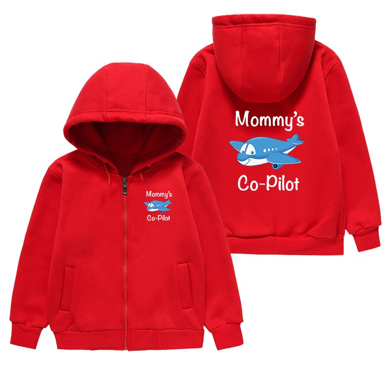 Mommy's Co-Pilot (Jet Airplane) Designed "CHILDREN" Zipped Hoodies