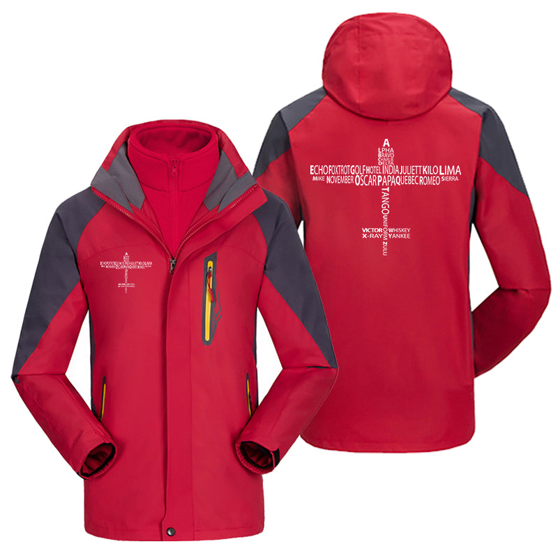 Propeller Shape Aviation Alphabet Designed Thick Skiing Jackets