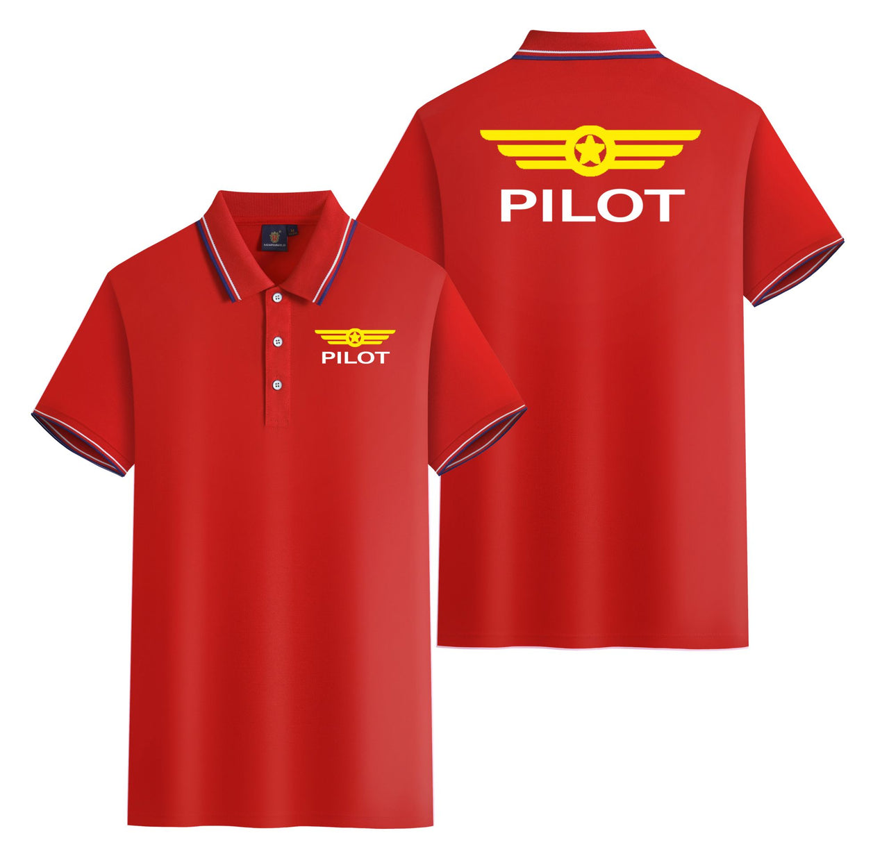 Pilot & Badge Designed Stylish Polo T-Shirts (Double-Side)