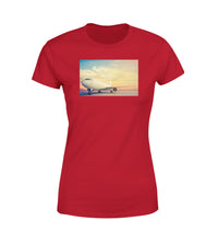 Thumbnail for Parked Aircraft During Sunset Designed Women T-Shirts