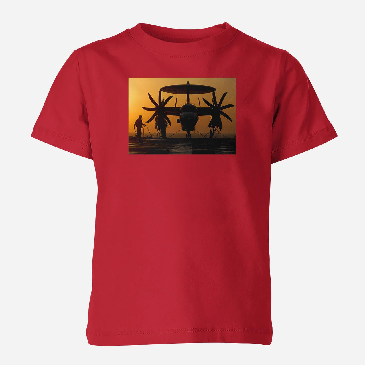 Military Plane at Sunset Designed Children T-Shirts