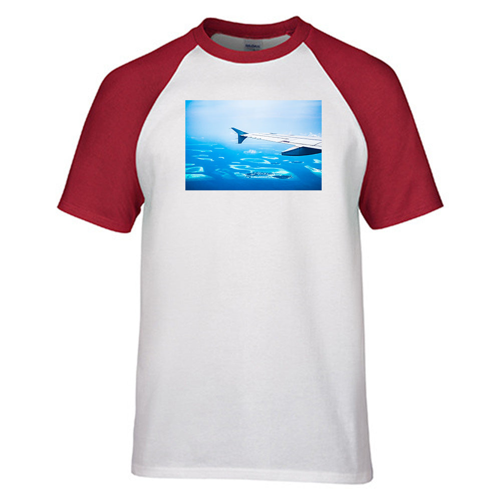 Outstanding View Through Airplane Wing Designed Raglan T-Shirts