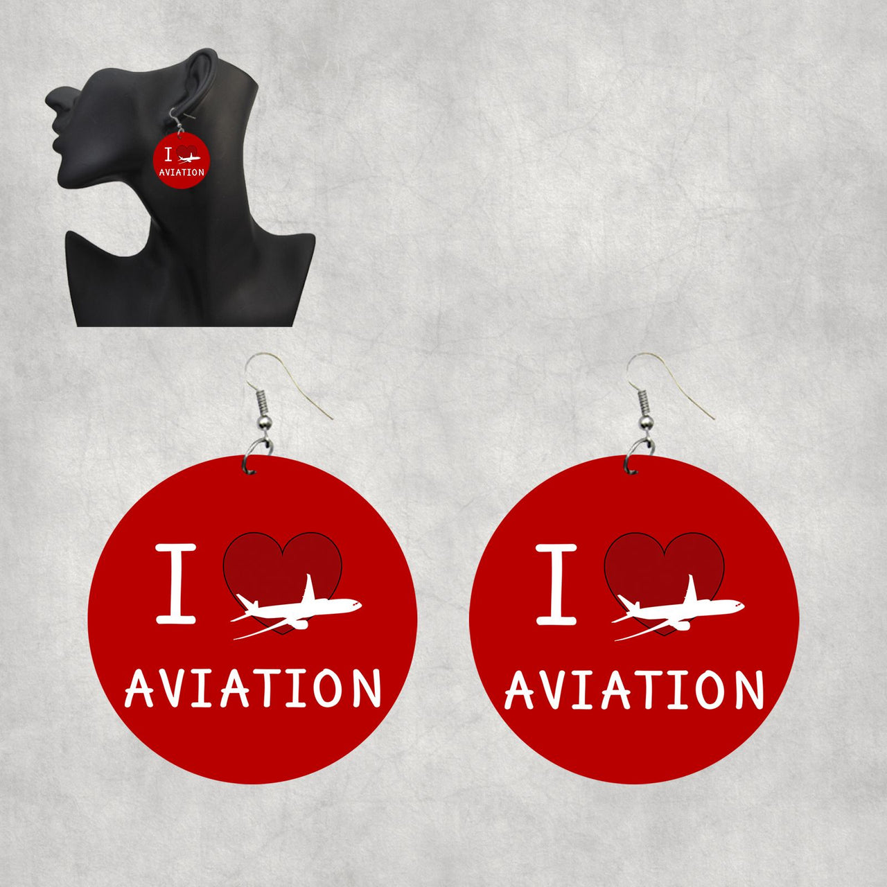 I Love Aviation Designed Wooden Drop Earrings