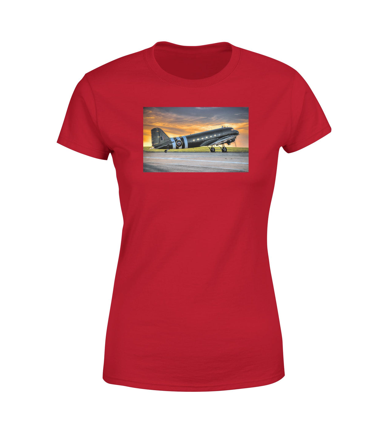Old Airplane Parked During Sunset Designed Women T-Shirts