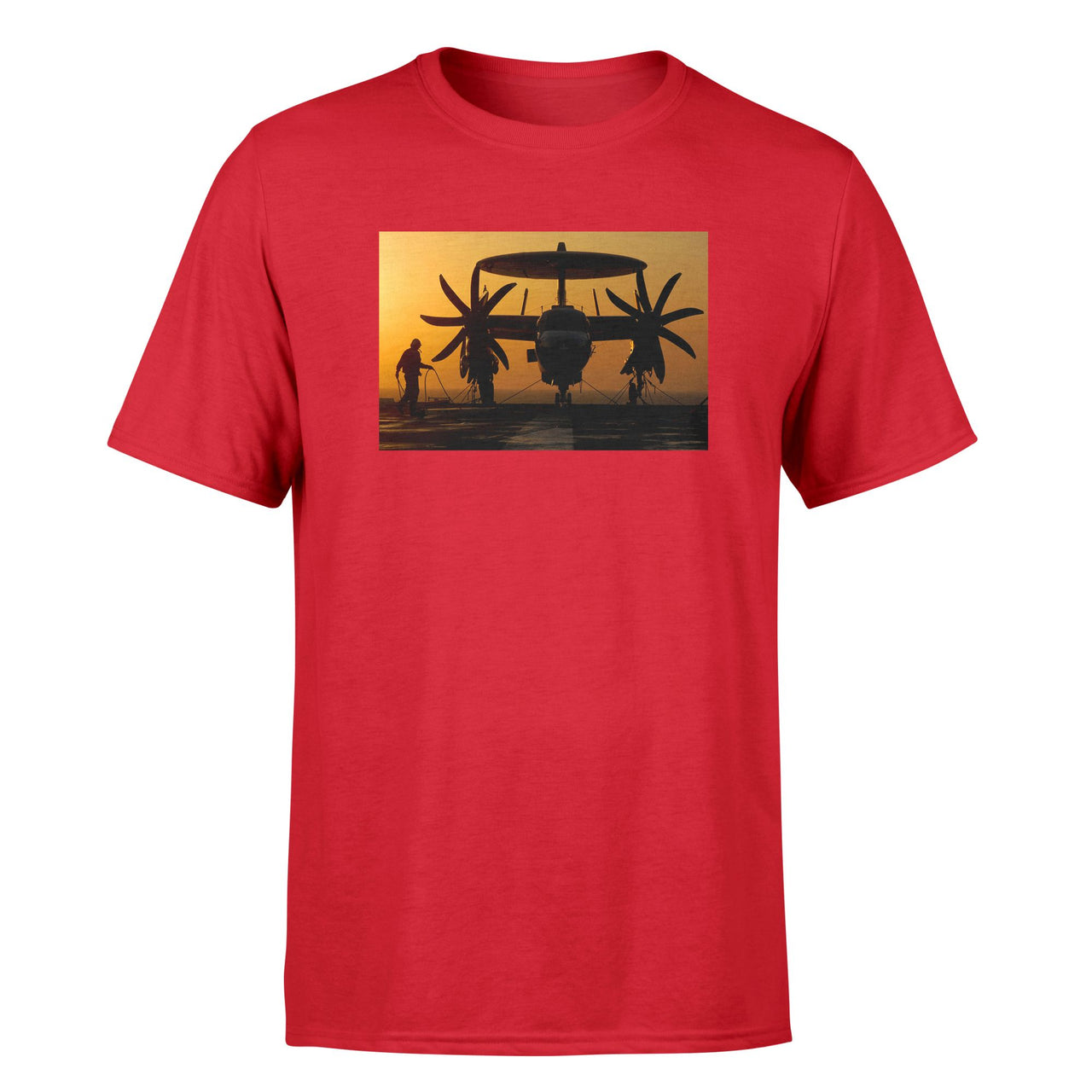 Military Plane at Sunset Designed T-Shirts