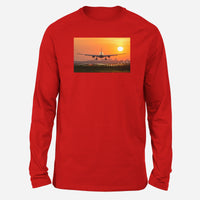 Thumbnail for Amazing Airbus A330 Landing at Sunset Designed Long-Sleeve T-Shirts