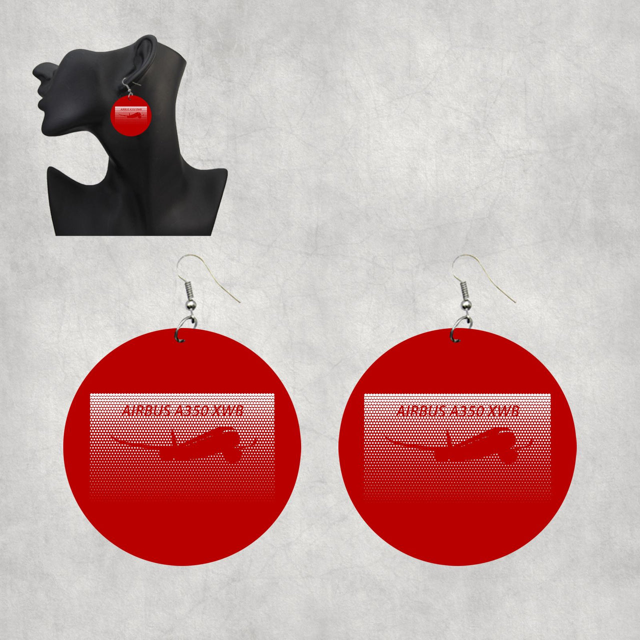 Airbus A350XWB & Dots Designed Wooden Drop Earrings