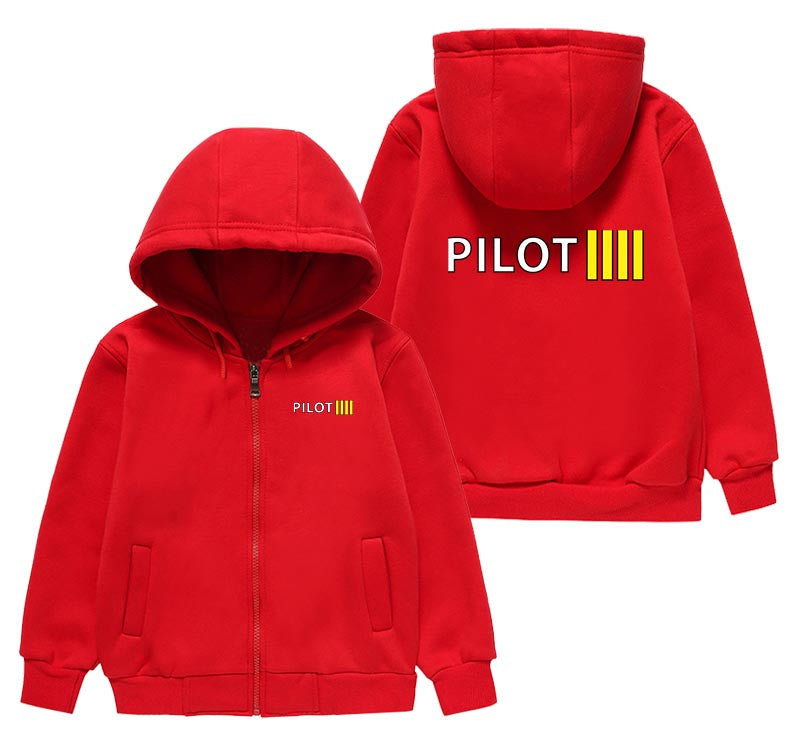 Pilot & Stripes (4 Lines) Designed "CHILDREN" Zipped Hoodies