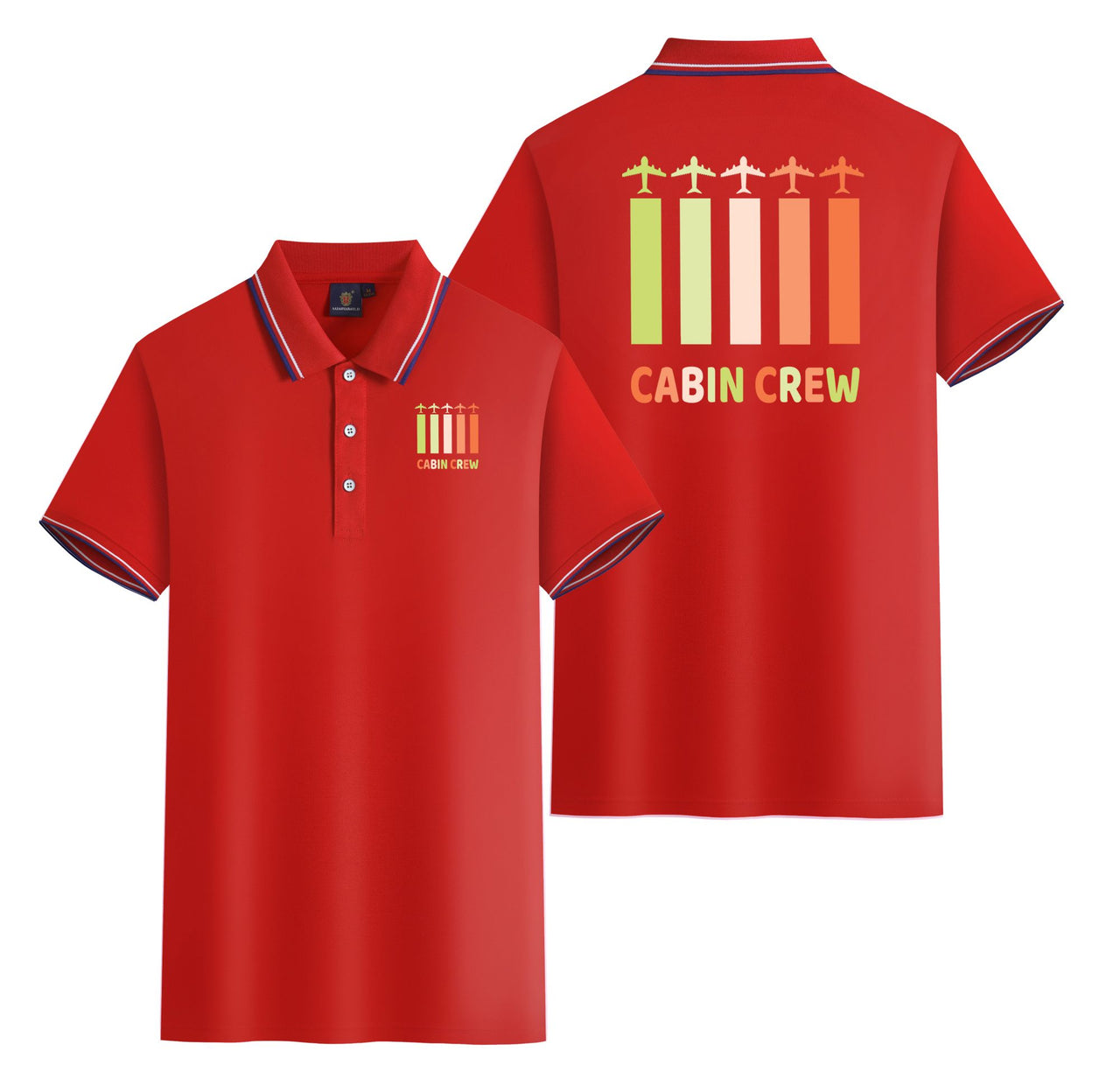 Colourful Cabin Crew Designed Stylish Polo T-Shirts (Double-Side)