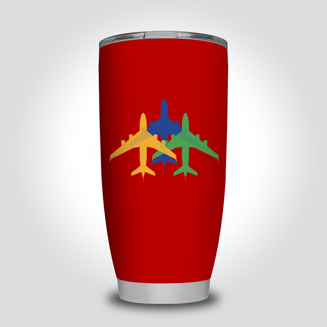 Colourful 3 Airplanes Designed Tumbler Travel Mugs