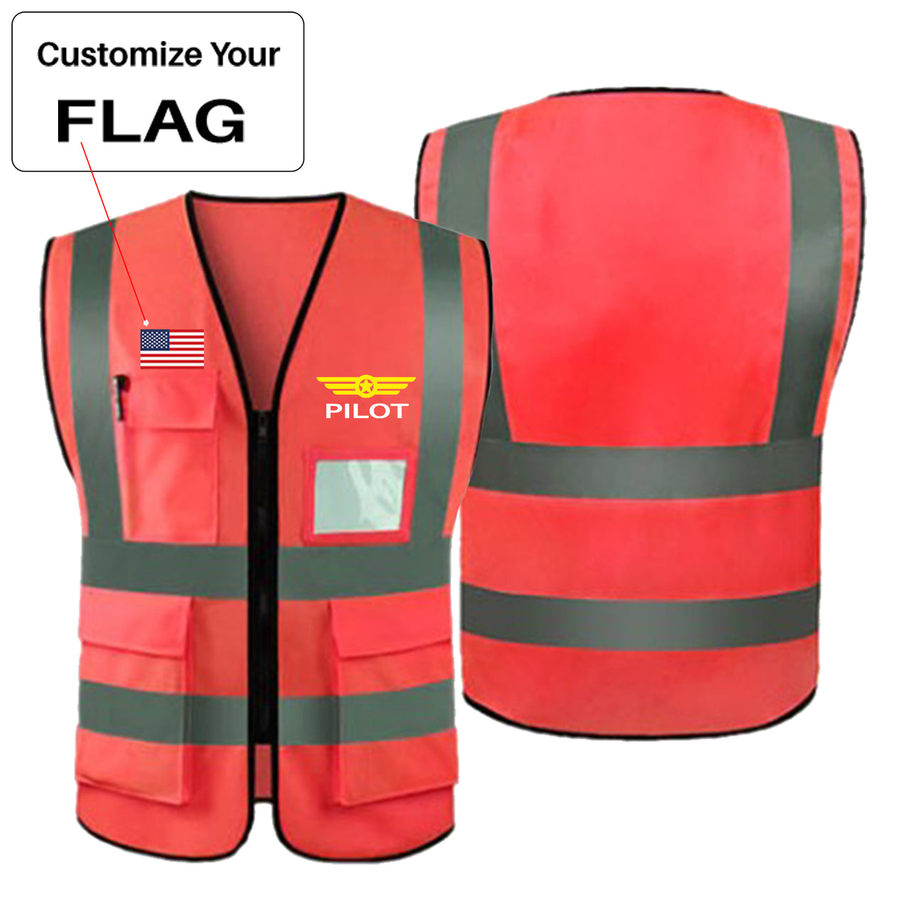 Custom Flag & Pilot Badge Designed Reflective Vests