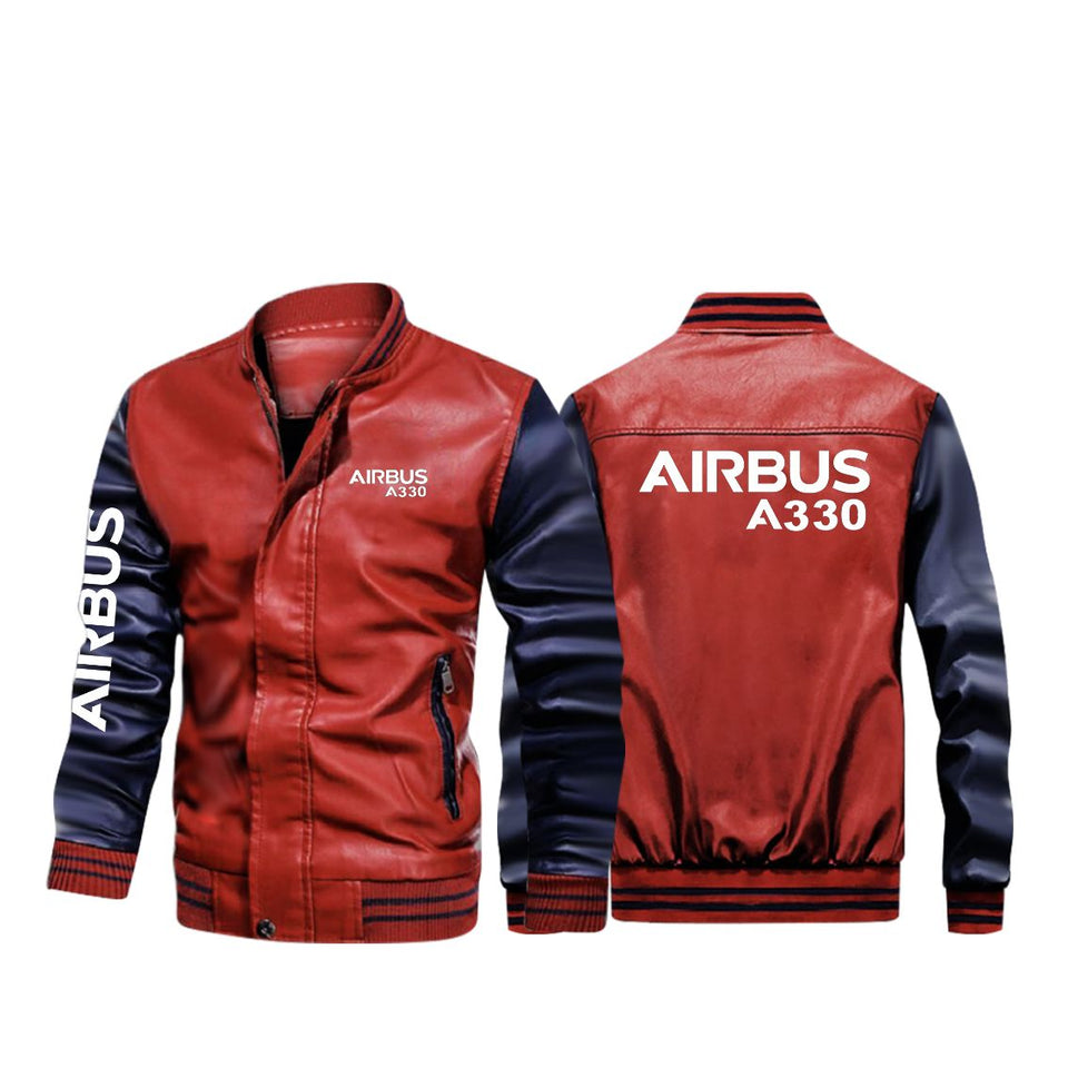 Airbus A330 & Text Designed Stylish Leather Bomber Jackets