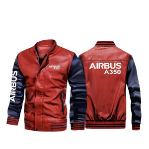 Airbus A350 & Text Designed Stylish Leather Bomber Jackets