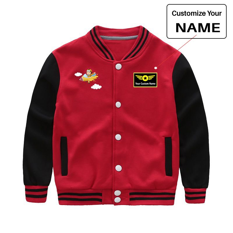 Cartoon Little Boy Operating Plane Designed "CHILDREN" Baseball Jackets