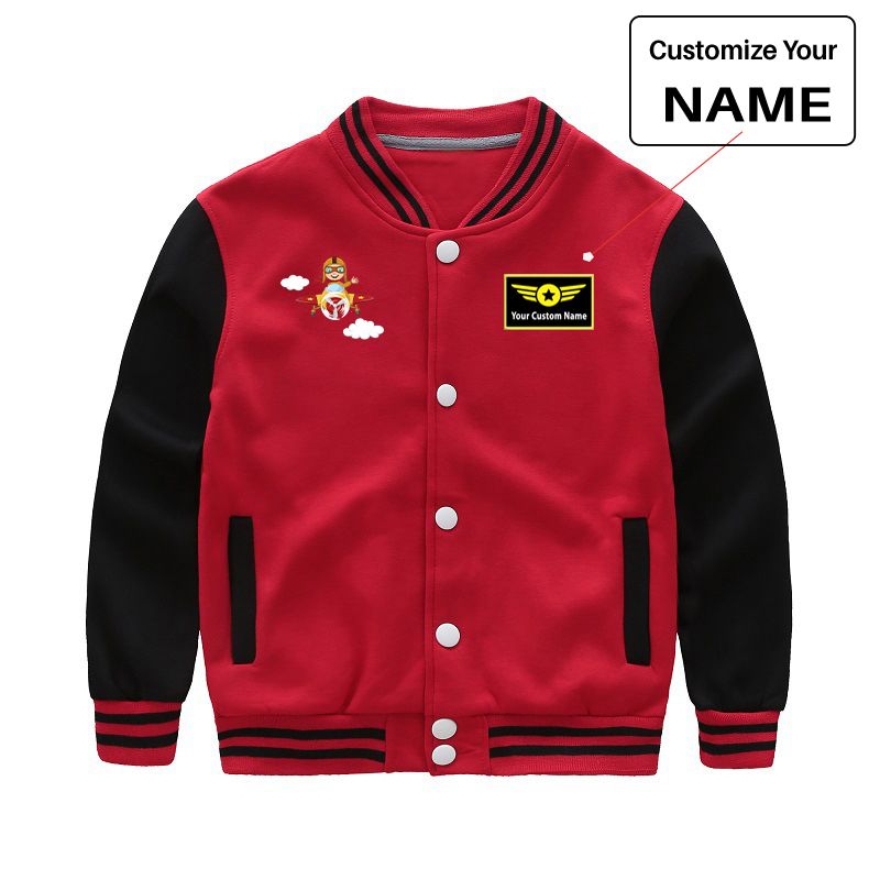 Cartoon Little Boy Operating Plane (Edition 2) Designed "CHILDREN" Baseball Jackets
