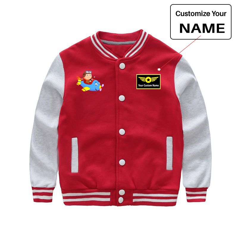 Little Boy Operating an Airplane Designed "CHILDREN" Baseball Jackets