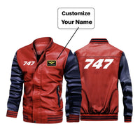 Thumbnail for 747 Flat Text Designed Stylish Leather Bomber Jackets