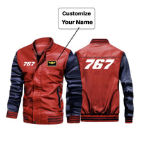 Thumbnail for 767 Flat Text Designed Stylish Leather Bomber Jackets