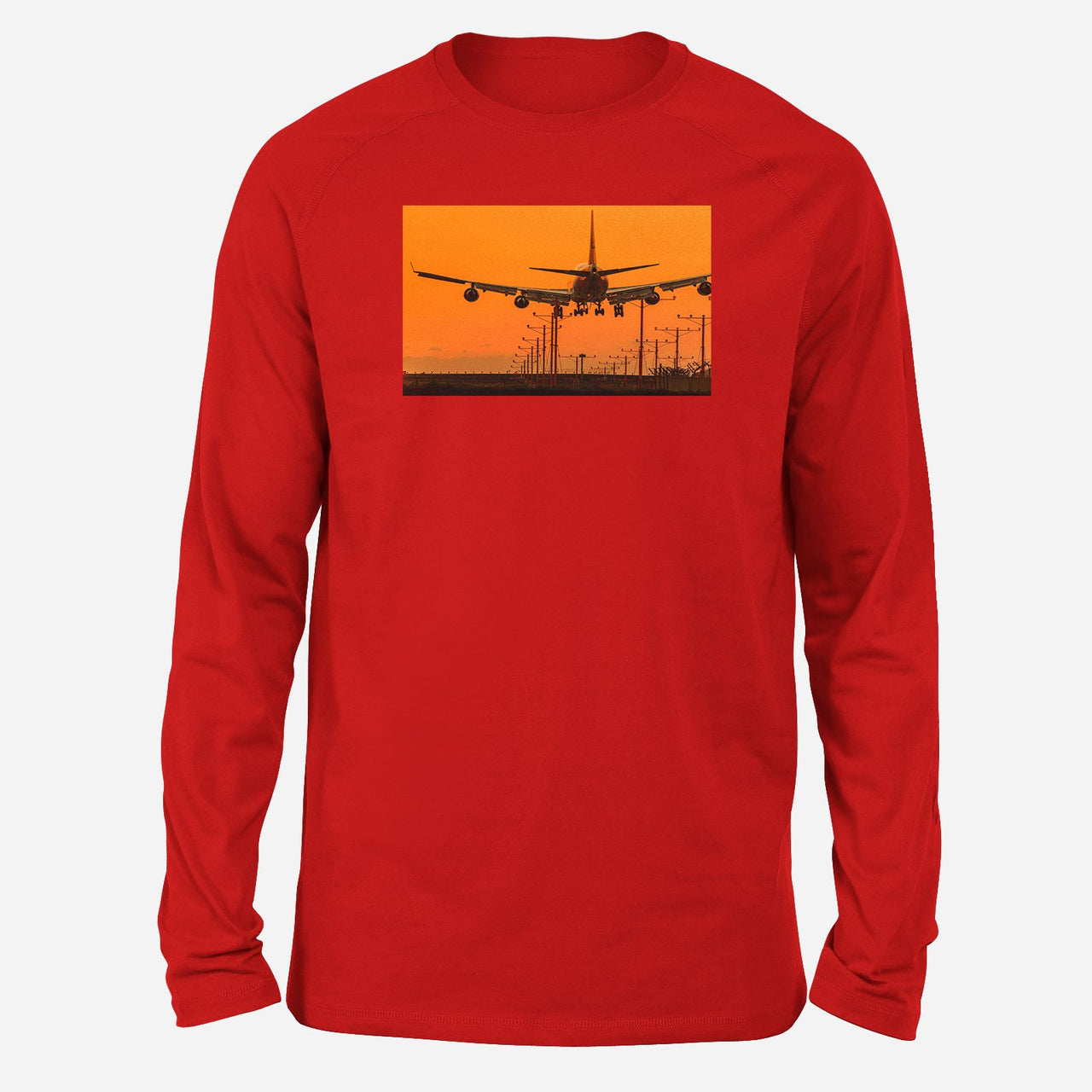 Close up to Boeing 747 Landing at Sunset Designed Long-Sleeve T-Shirts