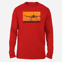 Thumbnail for Close up to Boeing 747 Landing at Sunset Designed Long-Sleeve T-Shirts