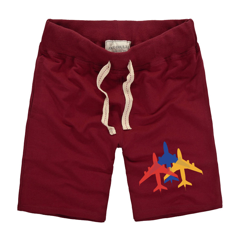 Colourful 3 Airplanes Designed Cotton Shorts