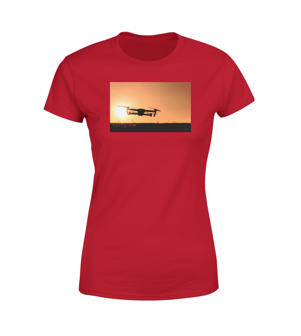 Amazing Drone in Sunset Designed Women T-Shirts