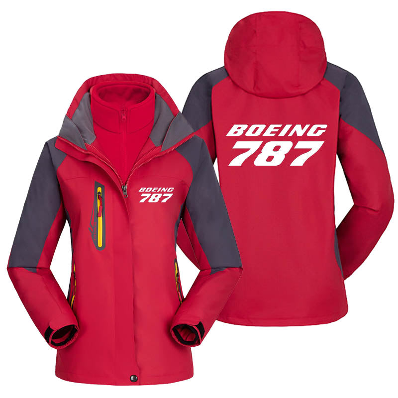 Boeing 787 & Text Designed Thick "WOMEN" Skiing Jackets