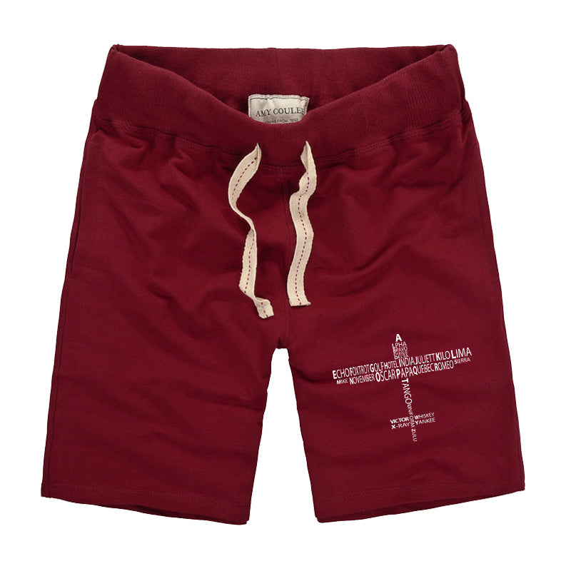 Propeller Shape Aviation Alphabet Designed Cotton Shorts