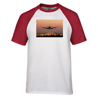 Thumbnail for Landing Boeing 747 During Sunset Designed Raglan T-Shirts