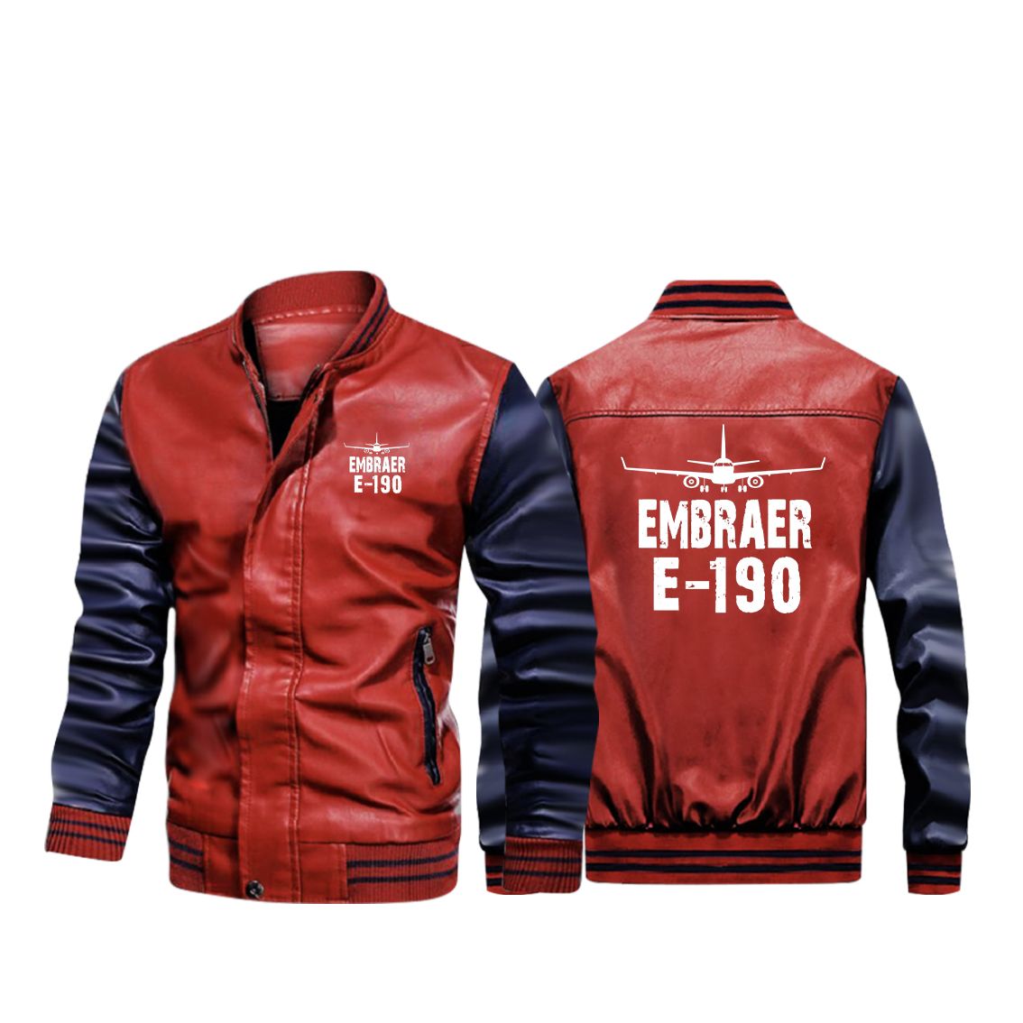 Embraer E-190 & Plane Designed Stylish Leather Bomber Jackets