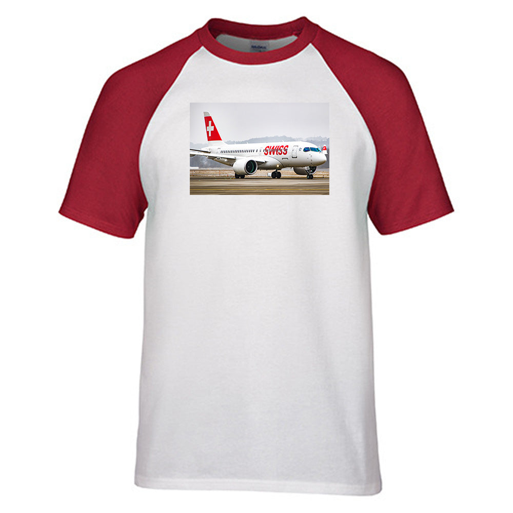 Swiss Airlines Bombardier CS100 Designed Raglan T-Shirts