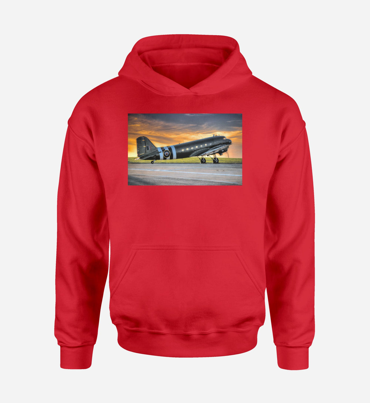 Old Airplane Parked During Sunset Designed Hoodies