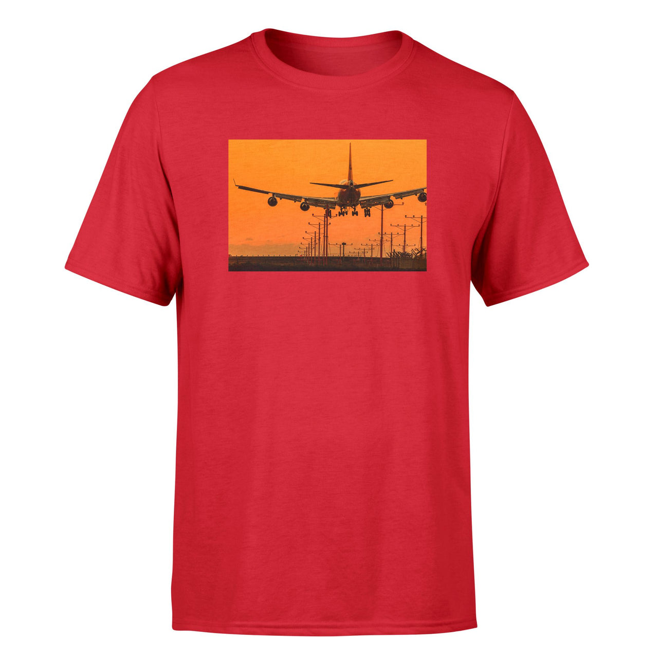 Close up to Boeing 747 Landing at Sunset Designed T-Shirts
