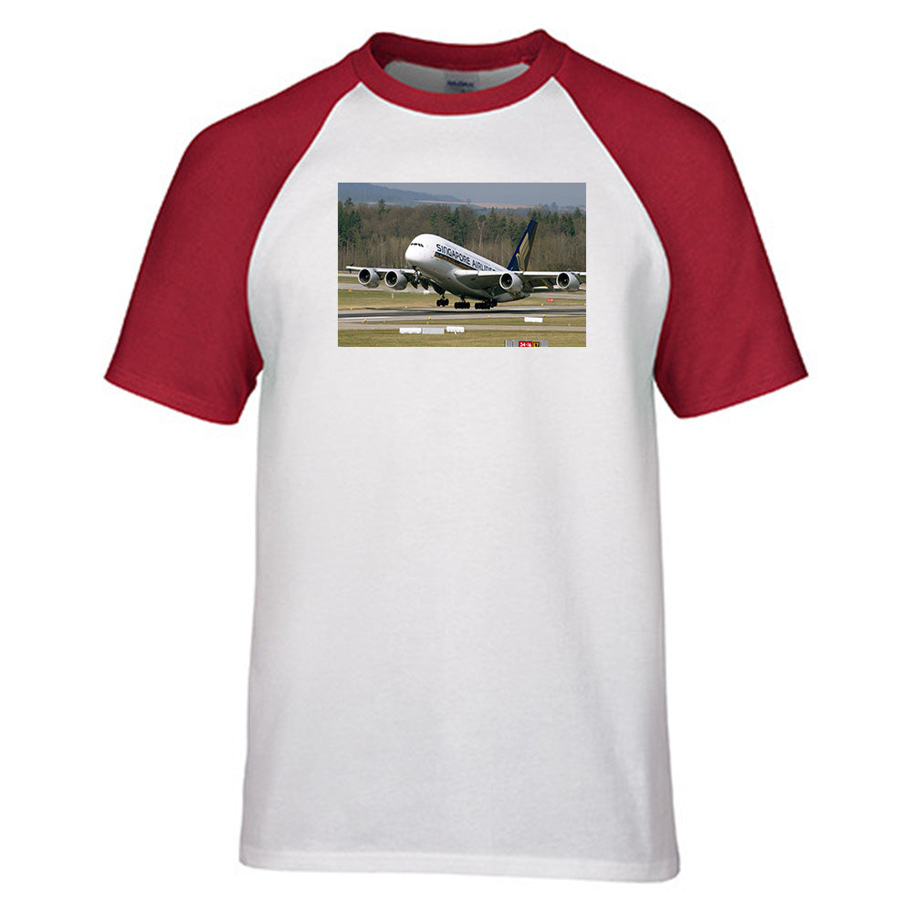 Departing Singapore Airlines A380 Designed Raglan T-Shirts